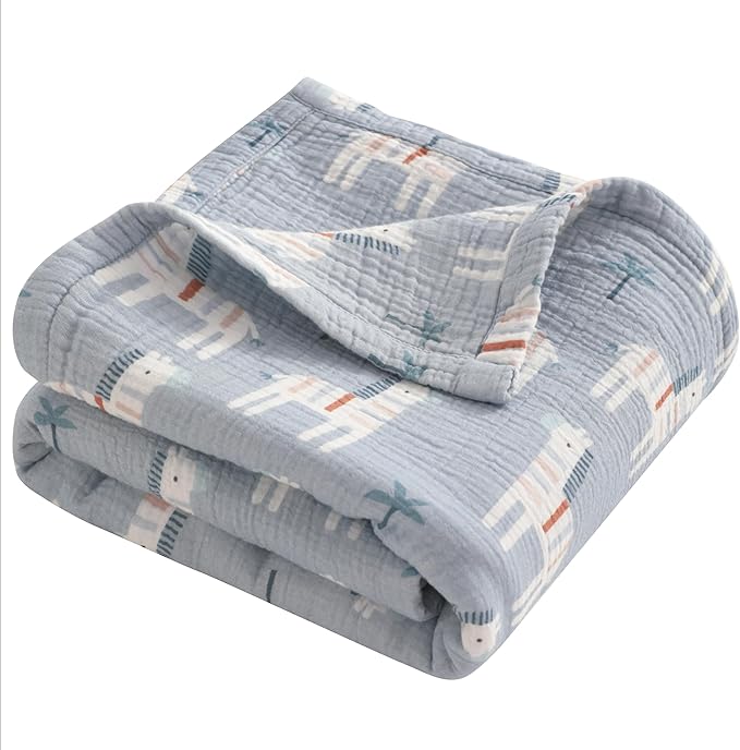NTBAY 4 Layer Muslin Cotton Toddler Blanket, 42x60 Soft and Breathable Receiving for Newborns and Infants, Perfect for Crib, Stroller, Travel, Lightweight Nursery Blanket, Palm and Zebra