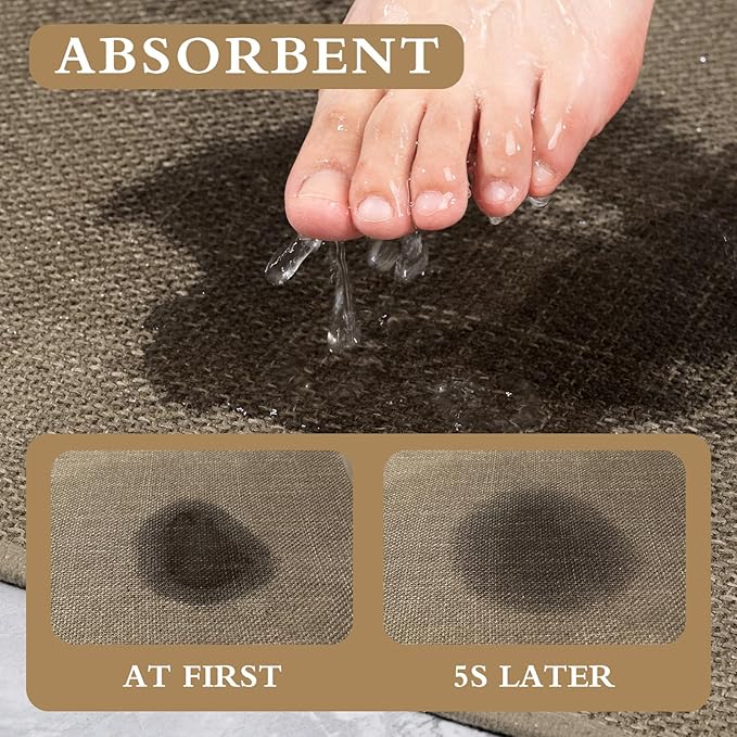 YIHOUSE Brown Bathroom Rug Sets 4 Piece, Dark Beige Absorbent Bath Mat for Bath Room Non Slip Washable,Bathroom Mat Quick Dry, Thin Bath Rug Set for Toilet and Floor