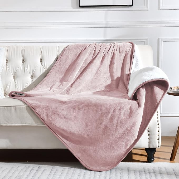 Yaning Waterproof Blanket for Bed Couch Sofa, Soft Liquid Pee Proof Pet Blanket for Dog Puppy Cat, Reversible Sherpa Fleece Furniture Protector (Dusty Pink, 50x60 inches)