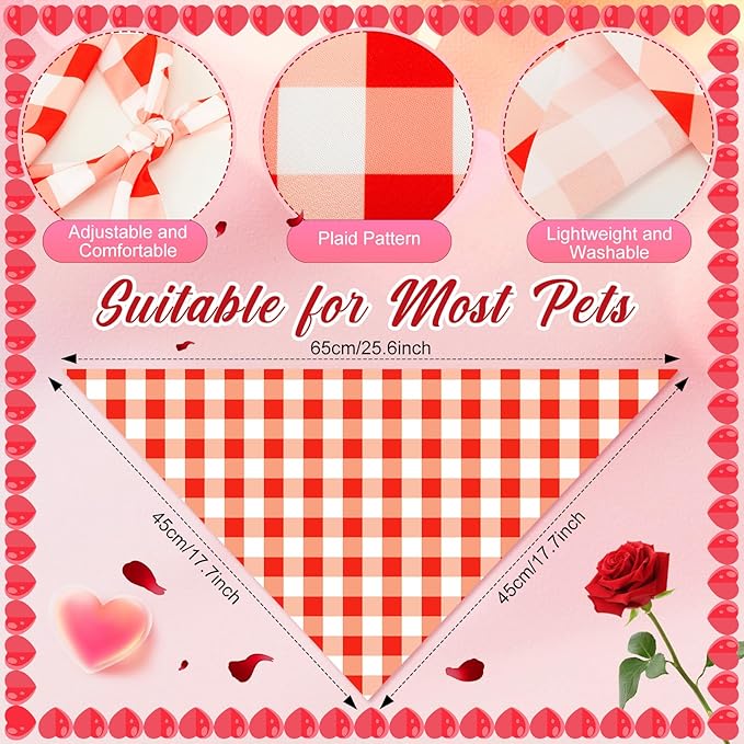 Abbylike 50 Pcs Valentines Day Plaid Dog Bandanas Bulkpink Red Bandanas for Dogs Triangle Kerchief Bibs Scarf for Pet Romantic Costume Photo Props Accessories Pet Shops Groomers (25.6 x 17.7 x 17.7)