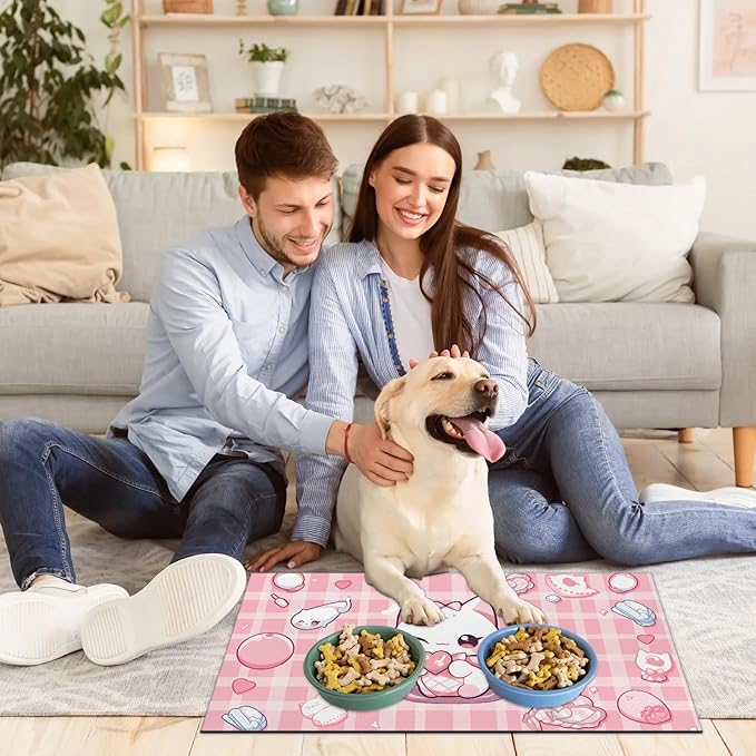 Eizlang Pink Kitten Dog Food Mat,12"x20" Inches Rapid Absorbent Pet Feeding Mat,Pets Placemat Water Bowl Mats with Rubber Backing,No Stains Dog Cat Feeding Mats Indoor,Pet Accessories Supplies