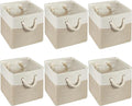 Geiserailie 6 Pcs 12 x 12 Inch Cube Storage Bins Fabric Storage Organizer Bins Foldable Cube Baskets with Sturdy Carry Handles Wicker Baskets for Home (White,Light Brown)