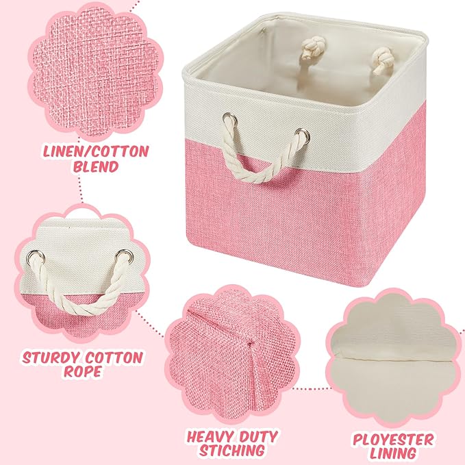 Geiserailie 6 Pcs 13 x 13 Inch Cube Storage Bins Fabric Storage Organizer Bins Foldable Cube Baskets with Sturdy Carry Handles Wicker Baskets for Home (Macaron Color)
