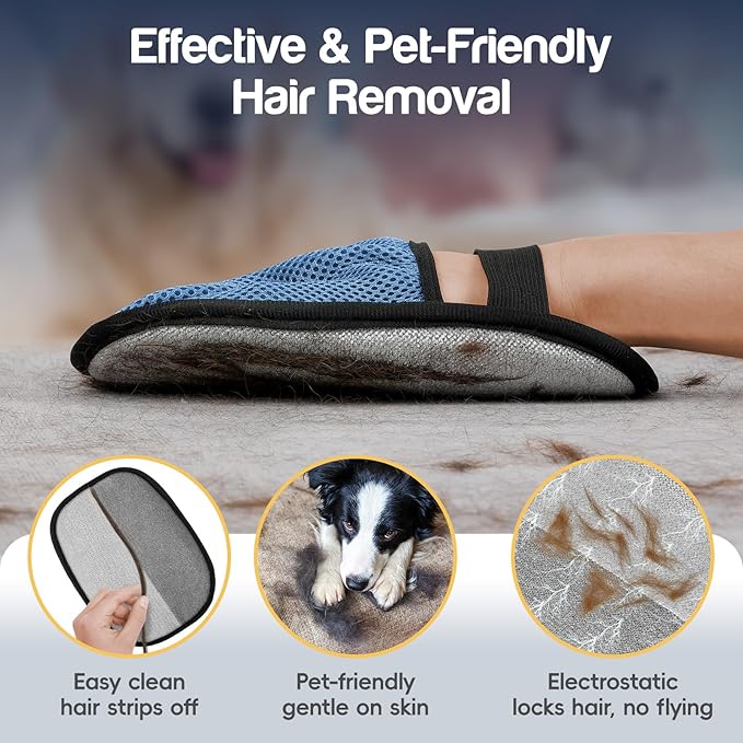 JMFANGLIU Upgraded Pet Hair Removal Gloves with 5-Finger Design,Reusable Electrostatic Mitts with Enhanced Grip, Quickly Remove Cat & Dog Hair from Sofas, Beds, Clothes, Carpets，1PCS