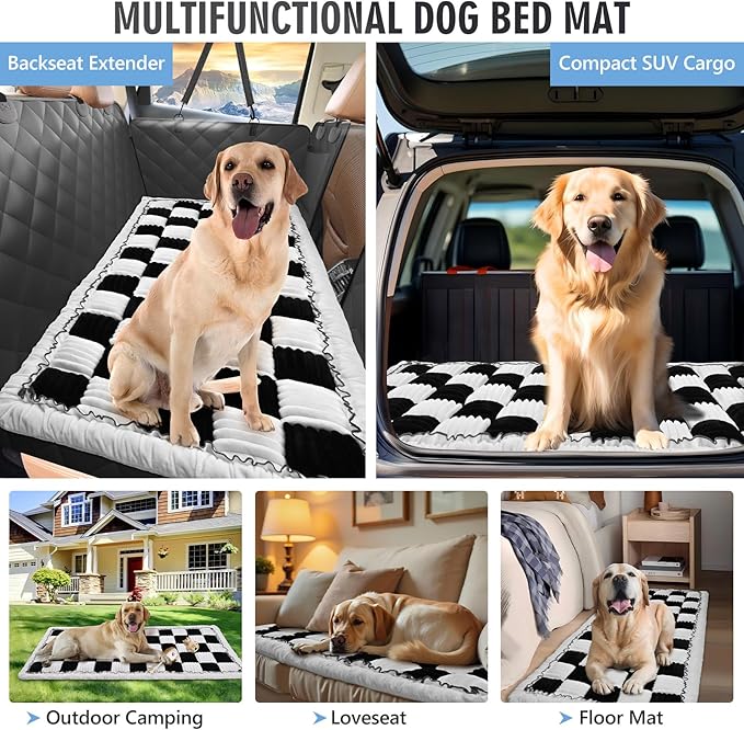 ROUWINNE Backseat Dog Bed Non-Slip, Dog Bed for Car Back Seat Soft and Comfortable, Back Seat Pet Bed Mat for Travel, Pet Car Blanket for Backseat Extender and Seat Covers Checkered (51”X 23.5”)