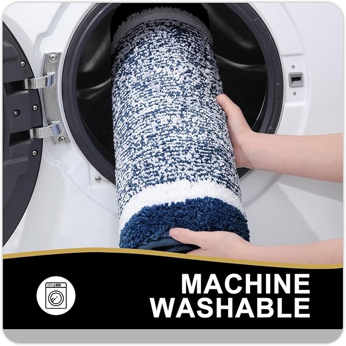 OLANLY Bathroom Rugs 59x24, Extra Soft and Absorbent Microfiber Bath Mat, Non-Slip, Machine Washable, Quick Dry Shaggy Bath Carpet, Suitable for Bathroom Floor, Tub, Shower (Long, Navy)