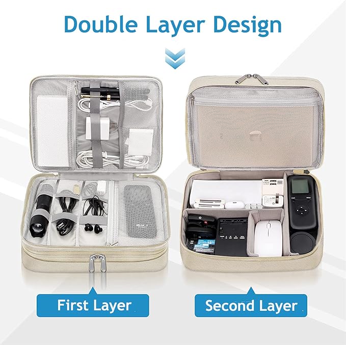 OliviaLiving Electronics Travel Organizer, Double Layer Cable Organizer Bag Waterproof Electronics Accessories Storage Bag for Charger, Phone, Power Bank, Hard Drive, Cord, Tablet