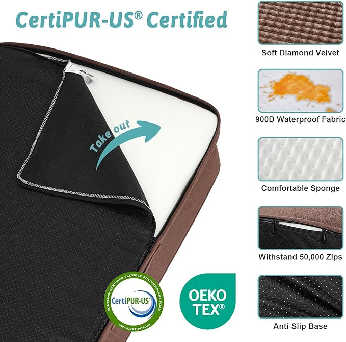 COZY KISS Orthopedic Dog Bed for Medium Small Size Dog, Dogs Crate Bed, L Shaped Foam Anti-Slip Bottom Pet Cat Sofa with Washable Removable Cover, Suitable for Pet Up to 40 lbs, 30x20x6.5 inch, Brown