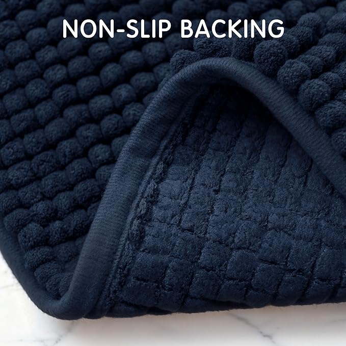 subrtex Bath Mat, Chenille Bath Rug, Soft Short Plush Bath Mat, Water Absorbent Shower Mat, Quick Dry, Machine Washable, Navy, 24' x 60'