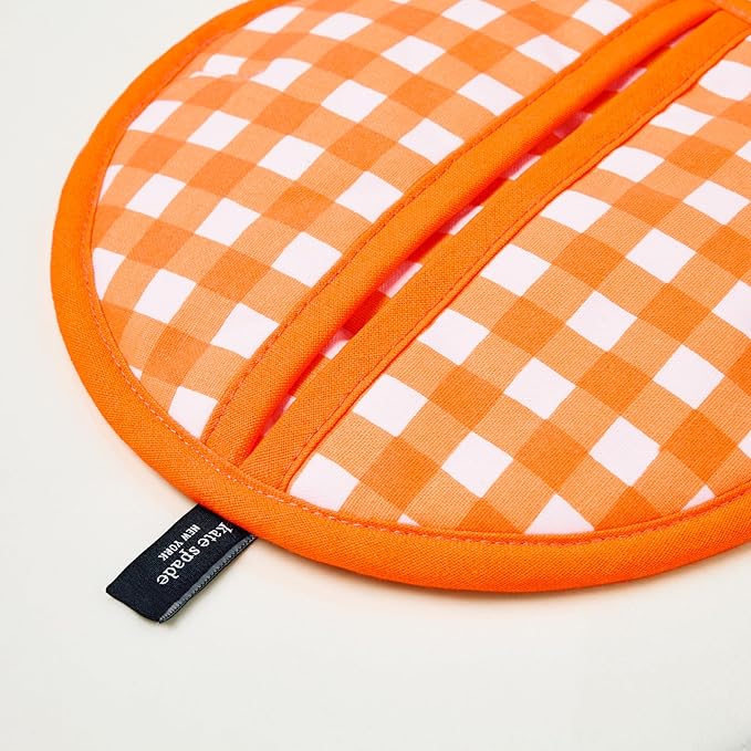 Kate Spade New York Squeeze The Day and Spring Gingham Pot Holder 2-Pack Set, Heat Resistant, 100% Cotton, Orange, 8"