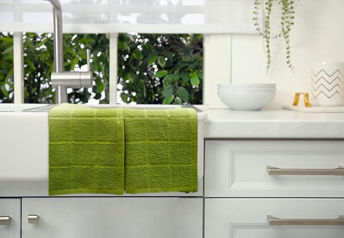Mellow Buff 100% Cotton Terry Dish Cloth & Dish Towel, 6 Pack, Super Soft and Absorbent Kitchen Towels, Perfect for Kitchen Cleaning and Dish Washing (Green 6 Pack)