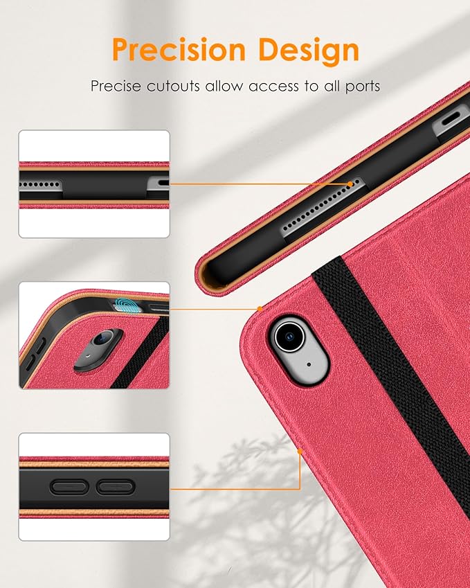 DTTO for iPad (A16) 11th Generation Case 11 Inch 2025, iPad 10th Generation Case 10.9 Inch 2022, Premium Leather Business Folio Stand Cover with Pencil Holder - Auto Wake/Sleep, Watermelon red