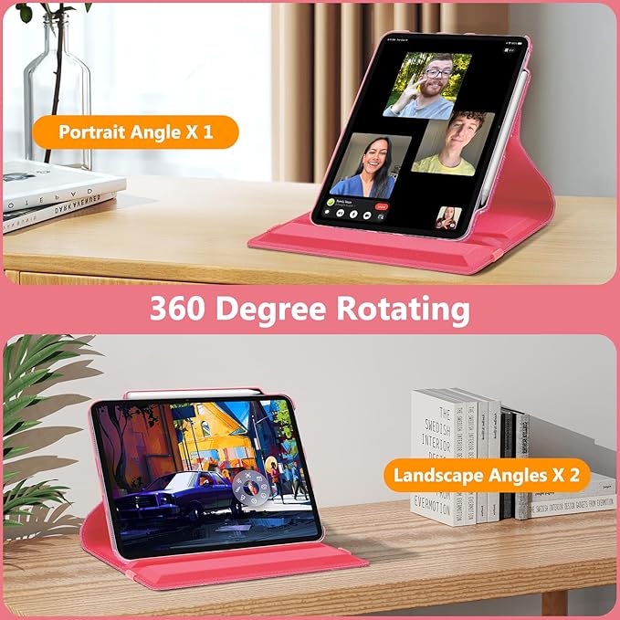 Fintie Rotating Case for iPad Air 13-inch (M3) 2025, (M2) 2024-360 Degree Swiveling Protective Stand Cover with Pencil Holder, Auto Wake/Sleep, Glittering Pink