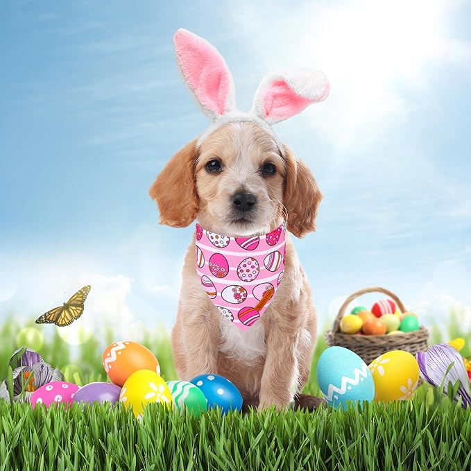 ADOGGYGO Easter Dog Bandana, Pink Bunny Scarf, Premium Durable Fabric, Adjustable Fit Female Pet Easter Bandanas for Small Dogs (Small)