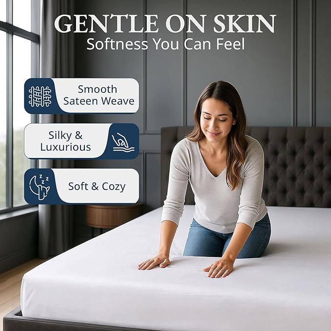 Lane Linen 100% Egyptian Cotton Twin XL Size Fitted Sheet Only (39"x81" + 15") - Elegant Sateen Weave, Ultra Soft, Breathable, Highly Durable, Deep Pockets Upto 17" - White