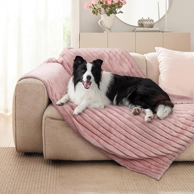 ZAKAPAWS Waterproof Dog Blanket for Couch, Luxury Plush Washable Large Dogs Blankets for Furniture Protection, Super Soft Calming Pet Blanket for Indoors (Pink, 50"x60")