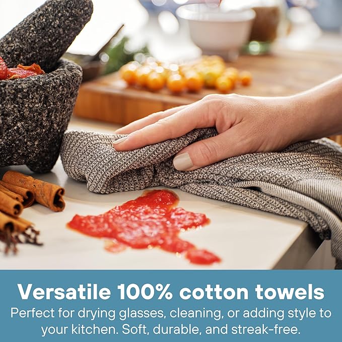 MEEMA Kitchen Towels and Dishcloths Sets of 4 | Large 18 x 28 Inch | Upcycled Cotton Tea Towels for Kitchen | Super Absorbent | Blue | Hand Towels
