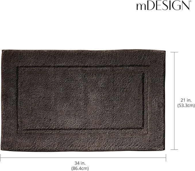 mDesign 100% Cotton Bath Mat - Soft Hotel-Style Rectangular Bathroom Floor Rug - Plush, Water Absorbent Cloth Bathmat for Outside Bathtub/Shower, Machine Washable Cotton Bath Rug - 2 Pack - Dark Brown