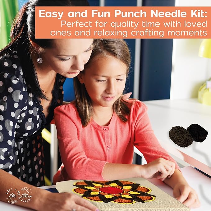 Complete Punch Needle Kit for Beginners & Adults – DIY Embroidery Punch Stitching Kit with Yarn, Canvas, and Tools – Perfect for Relaxation, Home Décor, Art, & Holiday Crafts