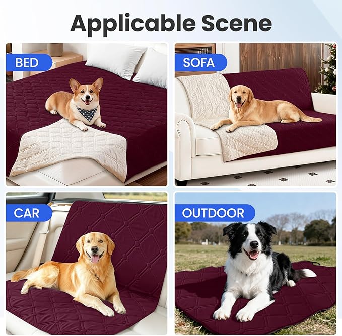 CYCMACO Waterproof Dog Bed Cover, Non-Slip Dog Blanket for Couch, Couch Covers for Dogs Washable, Pet Blanket for Furniture, Pet Bed Mat for Sofa, Car, Pet Supplies Christmas (82x82 Inch, Burgundy)