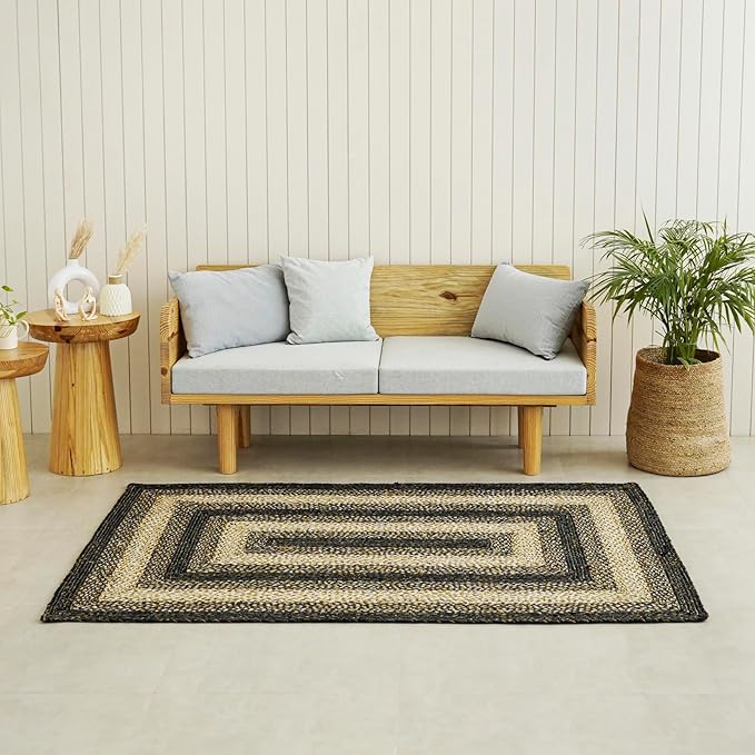 Traditional Jute Braided Runner Rug, Rustic Primitive Country Décor for Kitchen, Entryway, Hallway, Midnight Naturals, 2'X14'