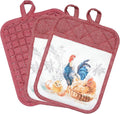Pot Holders Set of 3 Silicone Printing Non Slip Heat Resistant, Yarm-Dyed Hot Pads Cotton Home Kitchen Cooking Barbecue Microwave Women Men Machine Washable BBQ Grilling. (Red Potholders)