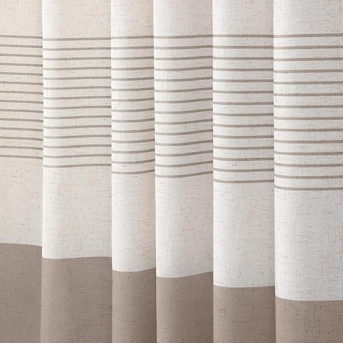 XOGUIBO Taupe Shower Curtain Farmhouse Linen Striped Shower Curtains for Bathroom with Tassel 72 X 72