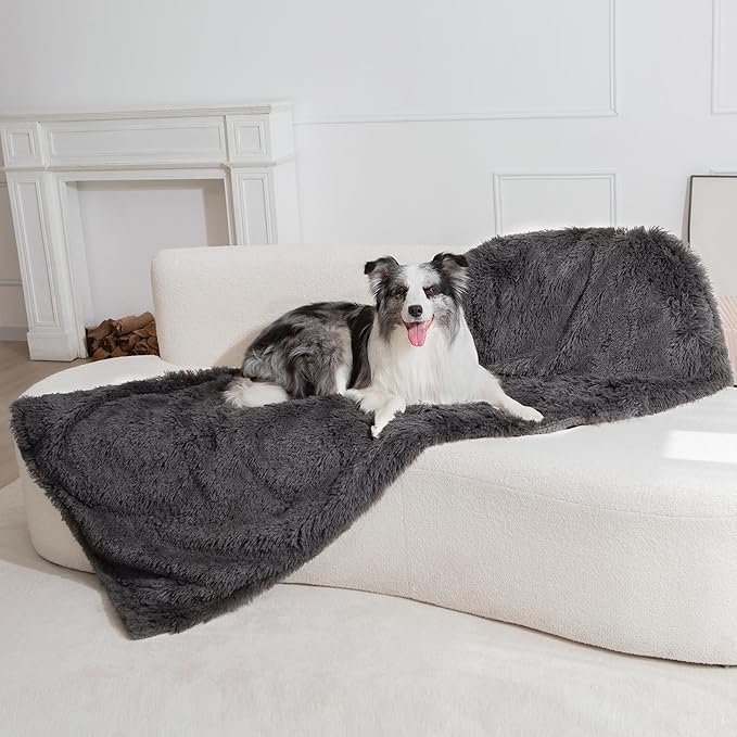 gogobunny Waterproof Dog Blanket for Large Dogs, Cats, Puppy, Reversible Faux Fur Pet Throw Blanket, Washable, Calming Furniture Protection for Sofa Bed (60x80 Inch (Pack of 1), Grey)