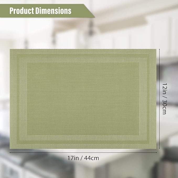 Winknowl Placemats Set of 4，Heat Resistant Woven Vinyl Washable PVC Place Mats，Non-Slip Stain Resistant Indoor/Outdoor Table Mats for Dining Table (Green)