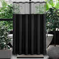 Gibelle Extra Long Shower Curtain 72 x 84, Waffle Weave Fabric Shower Curtain with Mesh Top Window and Hooks Set, Hotel Style Bathroom Design, Black