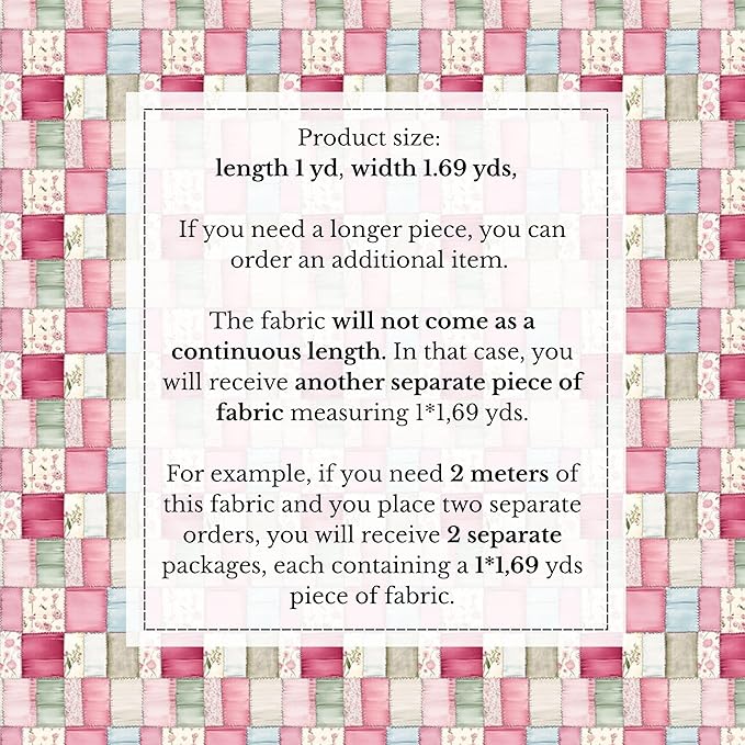 Soft Rose Garden Patchwork Cotton Fabric – Premium Turkish Printed Cotton 140 GSM, Panel 61 x 36.6 Inches, Pre-Cut Quilting & Sewing Fabric Panel for Crafts, Home Decor & DIY Projects (USA Size)