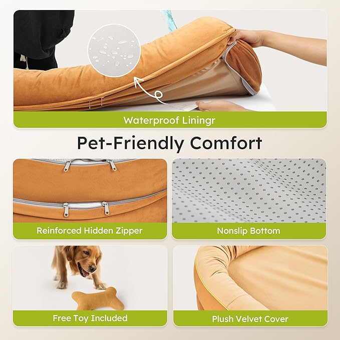 CWAWZ Large Orthopedic Dog Bed, 36 in. Dog Bed for Large Sized Dogs with Full-Surround Bolsters, Dual-Sided Dog Cooling Beds with Memory Foam, Washable Pet Sofa Couch with Nonslip Bottom, Brown