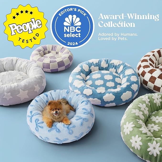 LE SURE Donut Large Dog Bed - Round Cat Beds for Indoor Anti-Anxiety Calming Gift for Pets, Washable Cute Modern Beds with Jacquard Shaggy Plush & Anti Slip Bottom, 36 Inch, Ice Melt