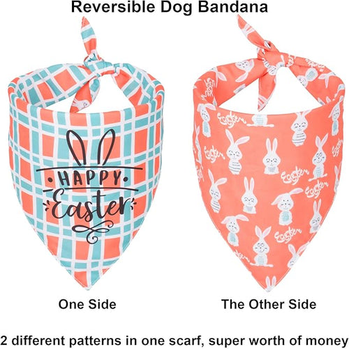 ADOGGYGO Easter Dog Bandana, Multiple Sizes Offered, Reversible Festival Pet Bandana Triangle Dog Scarf for Medium Large Dogs Pets (Large, Easter)