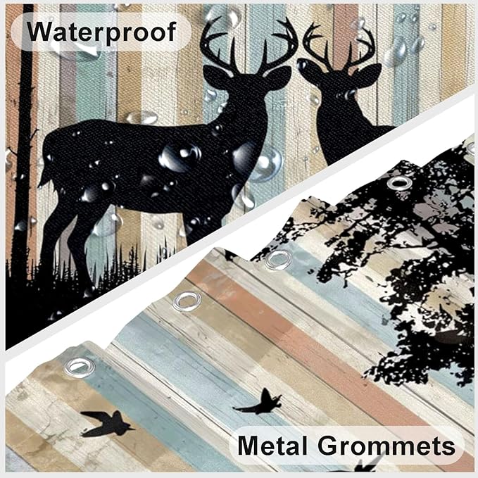 mutakin Rustic Deer Shower Curtain Farmhouse Tree Country Shower Curtains for Bathroom Waterproof Fabric Bath Curtain Decor with Hooks