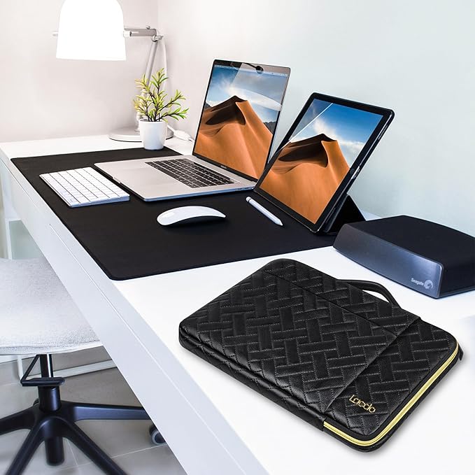 Lacdo 360° Protective Laptop Sleeve Case for 16 inch New MacBook Pro M4/M3/M2/M1 Pro/Max A3403 A3186 A2991 A2780 A2485 A2141 2024-2019, 15 inch Surface Laptop 7th Copilot+PC Computer Bag,Elegant Black