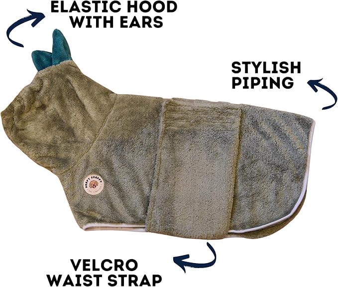 DERPY CHAPPY Premium Dog Towel Robe & Dog Bathrobe For Drying Dogs Made in Korea | Super Absorbent Quick & Adjustable Microfiber Bath Towel For Cats & Puppy Robes After Bath | Soft Warm Coat |Olive XL
