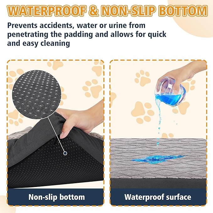 Maihandasi XXL Dog Crate Bed - Soft Fluffy Memory Foam Dog Bed with Anti-Slip Bottom, Machine Washable Pet Bed for Extra Large Dogs (47"x29"x4", Grey)