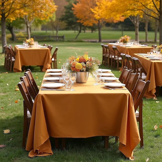 sancua Thanksgiving Tablecloths for 6 Foot Rectangle Tables, 6 Pack Light Brown - Washable Polyester Fabric Fall Table Cloth for Harvest Party, Birthday, Banquet Reception, 54x108 Inch Bronze