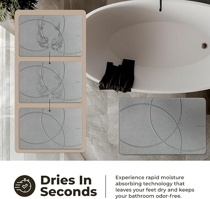 TOSORO - Stone Bath Mat, Diatomaceous Earth Non-Slip Stone Shower Mat - Quick Drying Absorbent Bath Mats for Bathroom - Elegant & Modern Design, Easy to Clean (23.5 x 15) - Graphite