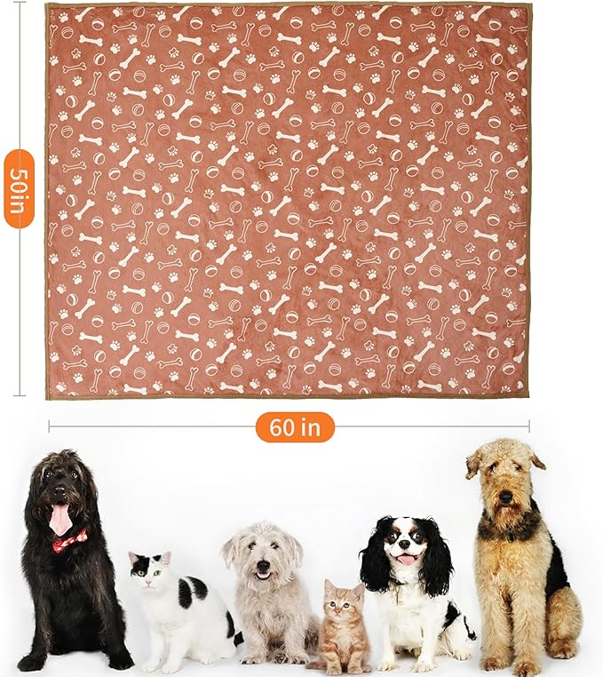CAPT.SNOOZE Waterproof Dog Blankets Pet Blanket 50"x60", Soft Fluffy Sofa Car Bed Protector, Reversible Sherpa Fleece Dog Blanket for Small Medium Large Dogs Cats (Light Brown-Baseball)