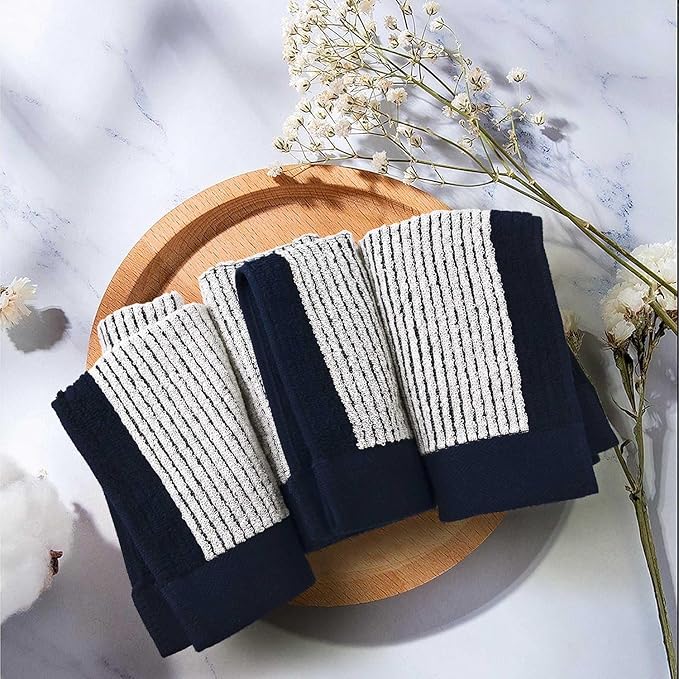 Cleanbear Wash Cloths 12 Pack Washcloths for Your Face and Body, Bathroom Towels for Showering, 13” x 13” Large Washcloth Set, Navy-Blue
