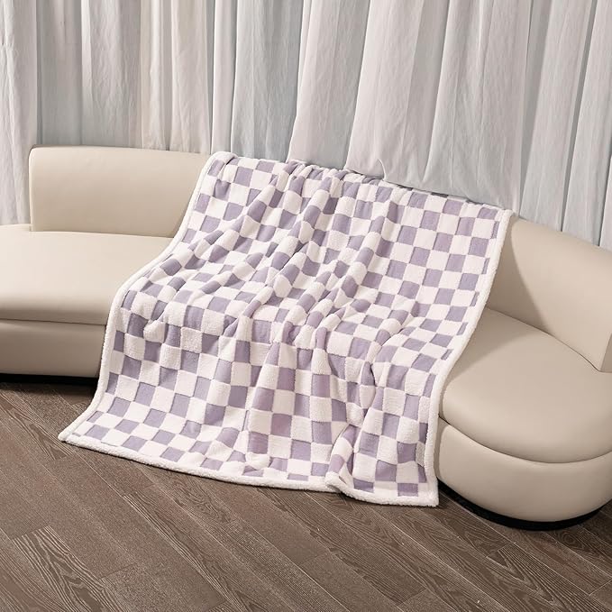 Maidewow Waterproof Pet Blanket,Dog Bed Covers Couch Sofa Stylish Jacquard Pets Throw Blankets for Puppy Cats Washable Reversible Furniture Protection Covers (Purple Check,L)