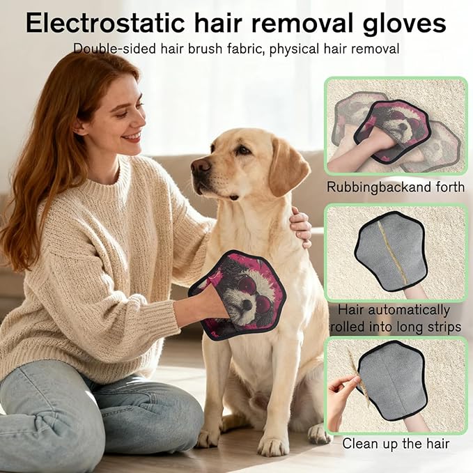 Hanxuanyifan Cool Dog Pet Hair Removal Glove for Dogs & Cats,2 PCS Newly Upgraded Reusable Electrostatic Pet Hair Gloves,Dog Hair Remover Tool for Clothing,Couch,Carpet,Car Seat