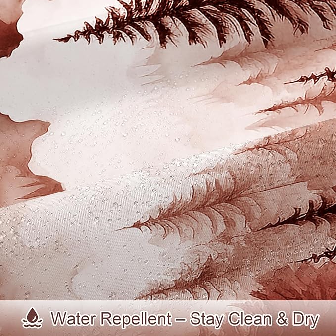 Litabel Burgundy Long Misty Pine Forest Shower Curtain 72 x 78, Mountain Foggy Woodland Scenery Tree 78 Inch Long Shower Curtains for Bathroom, Abstract Waterproof Nature-Themed Decor