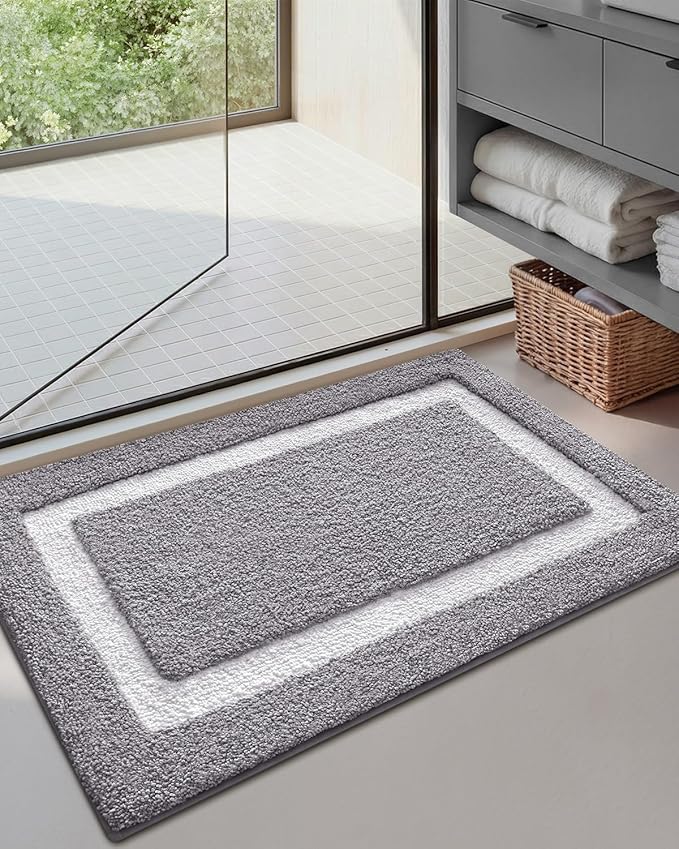 Color&Geometry Bathroom Rugs, Water Absorbent and Quick Dry Microfiber Bath Rugs-20"x32", Non-Slip, Machine Washable, Extra Soft Plush Bath Mats for Bathroom, Laundry Room, Light Grey White