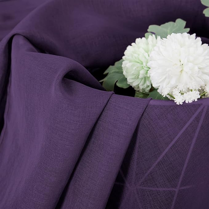 Tollpiz Short Sheer Curtain Linen Textured Bedroom Curtains Sheer Light Filtering Rod Pocket Voile Curtain for Living Room, 54 x 54 inches Long, Royal Purple, Set of 2 Panels