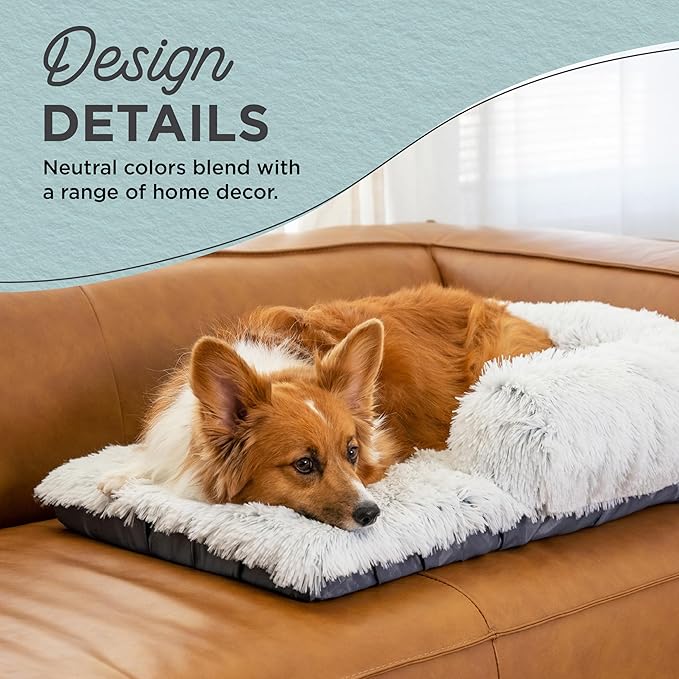 Best Friends by Sheri Nap Mat Dog Bed with Bolster - Washable Crate Pad, Removable Cover, Frost, Medium, 30x17