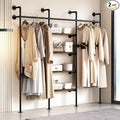 KAILNKISS Industrial Pipe Clothes Rack,Wall Mounted Clothing Rack Wardrobe Multi-Purpose Storage Clothes Hanging Shelf-94.5''L Black
