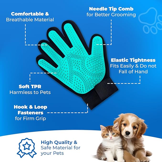 Petandzy Pet Hair Removal Glove for Dogs & Cats – Dog Grooming Gloves for Shedding, Pet Hair Remover Glove – Pet Grooming Gloves, Cat Grooming Gloves & Cat Brush Glove – Dog Bath and Washing Gloves